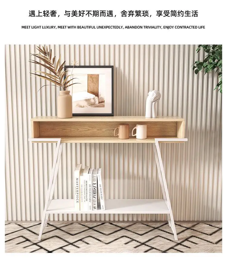 Modern entry table simple light luxury metal welding cabinet by the door long strips are several against the wall iron shelves