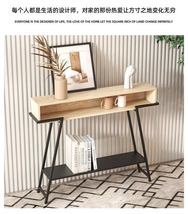 Modern entry table simple light luxury metal welding cabinet by the door long strips are several against the wall iron shelves