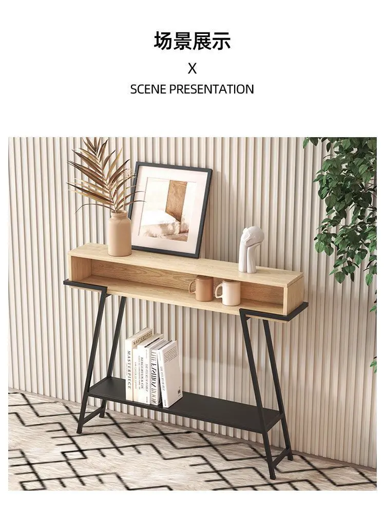 Modern entry table simple light luxury metal welding cabinet by the door long strips are several against the wall iron shelves