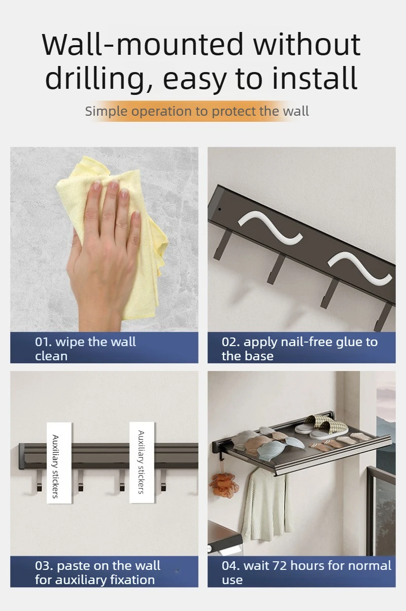 Non Perforated Wall Mounted Drainage Storage Rack Household Balcony Suction Cup Folding Drying Net Aluminum Alloy Clothes Hanger
