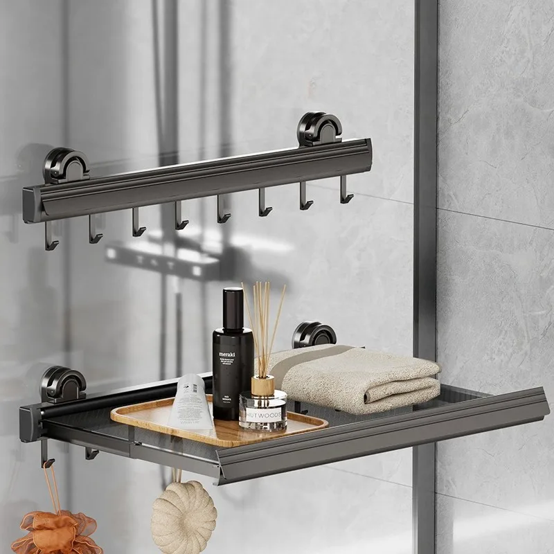 Non Perforated Wall Mounted Drainage Storage Rack Household Balcony Suction Cup Folding Drying Net Aluminum Alloy Clothes Hanger