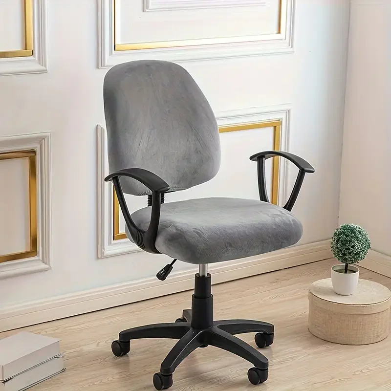 2pcs Velvet Office Chair Cover Elastic Dust-proof Gaming Chair Slipcover Solid Color Computer Chairs Seat Cover Decor for Home