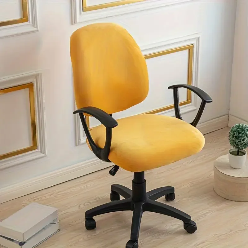 2pcs Velvet Office Chair Cover Elastic Dust-proof Gaming Chair Slipcover Solid Color Computer Chairs Seat Cover Decor for Home