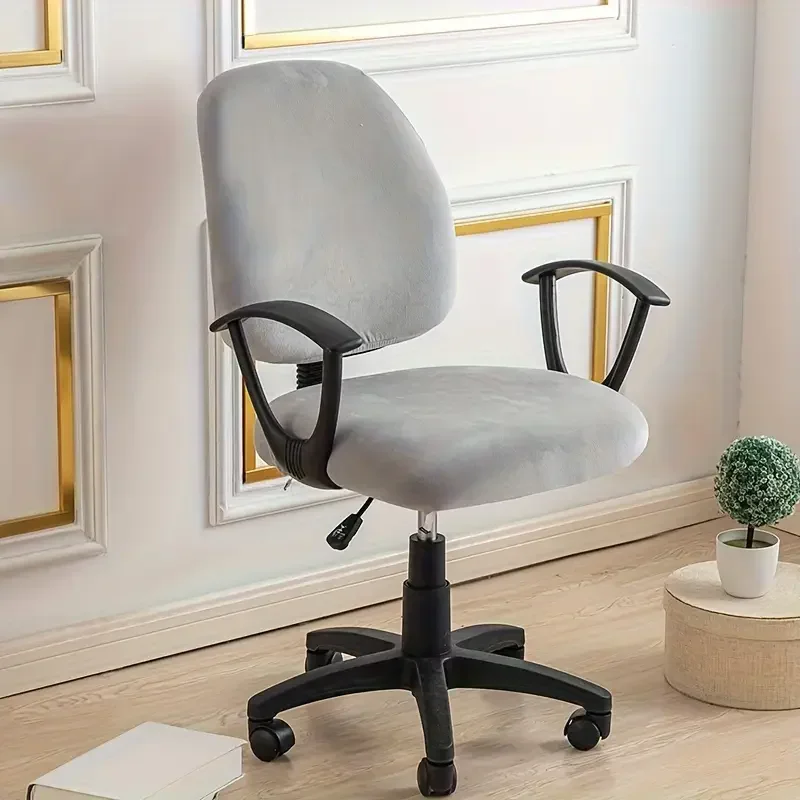 2pcs Velvet Office Chair Cover Elastic Dust-proof Gaming Chair Slipcover Solid Color Computer Chairs Seat Cover Decor for Home