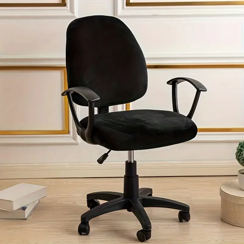 2pcs Velvet Office Chair Cover Elastic Dust-proof Gaming Chair Slipcover Solid Color Computer Chairs Seat Cover Decor for Home