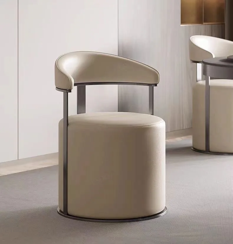 ‌Modern Velvet Ottoman Stool,Faux Leather Backrest Chair,Padded Vanity Seat with Cushion,Stylish Accent Furniture for LivingRoom