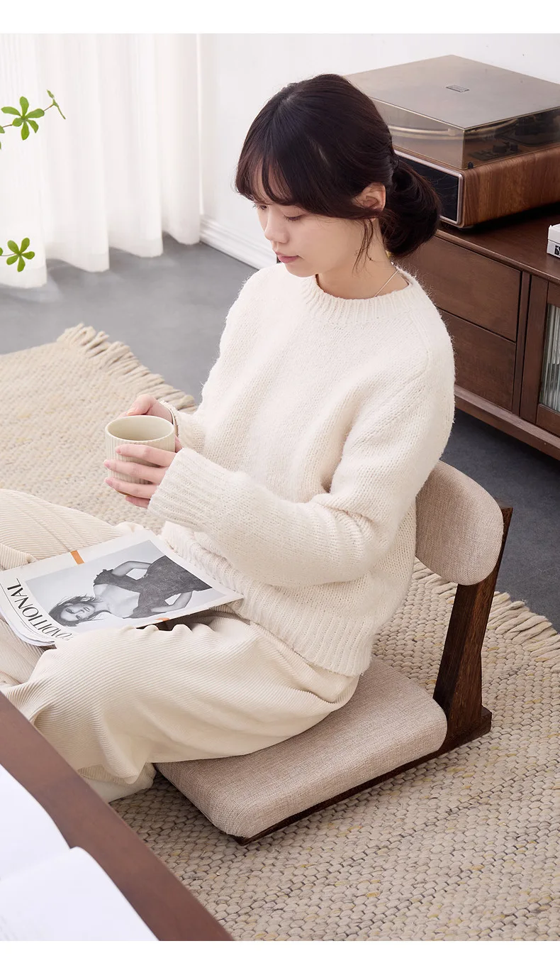 Bay Window Solid Wood Lazy Sofa Chair Household Backrest Comfortable Chair Balcony Leisure Low Stool Tatami
