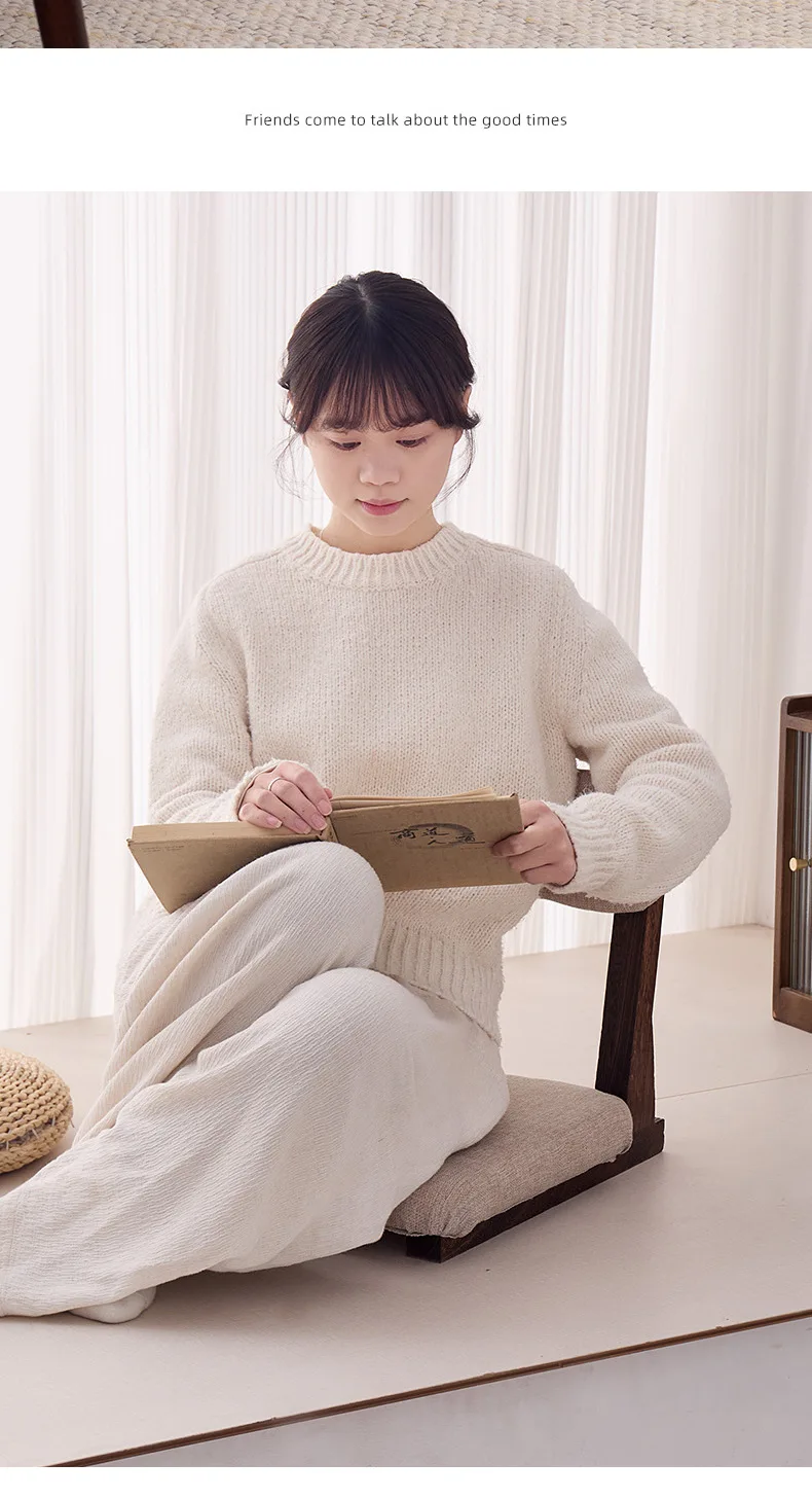 Bay Window Solid Wood Lazy Sofa Chair Household Backrest Comfortable Chair Balcony Leisure Low Stool Tatami