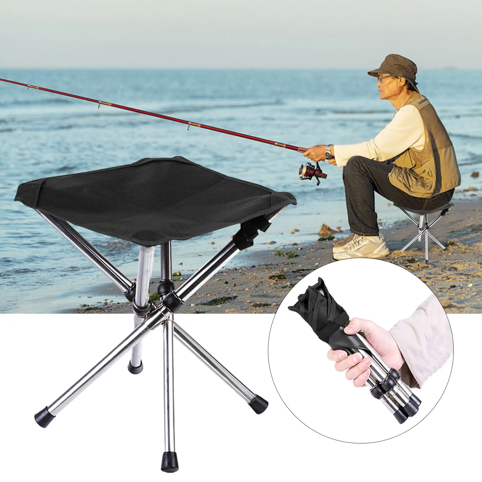 Outdoor Tripod Stool Camping Portable Telescopic Stool Foldable Chair Beach Camping Fishing Equipment
