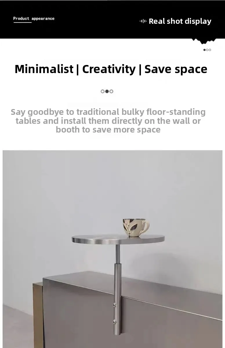 Modern Minimalist Stainless Steel Hang on Bar Table Compact Counter Space Saving Corner Desk for Cafe Shop Rustproof