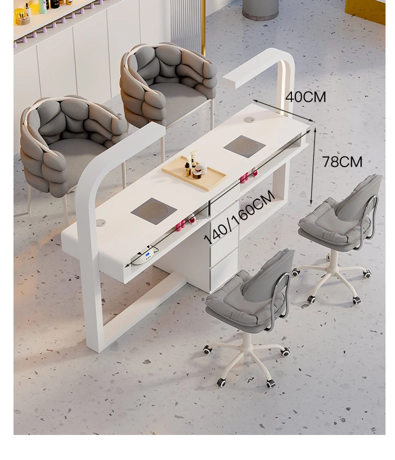 Cream Dust Collector Manicure Table With Lamp French Beauty Storage Nail Table Minimalist Aesthetic Table Ongle Salon Furniture