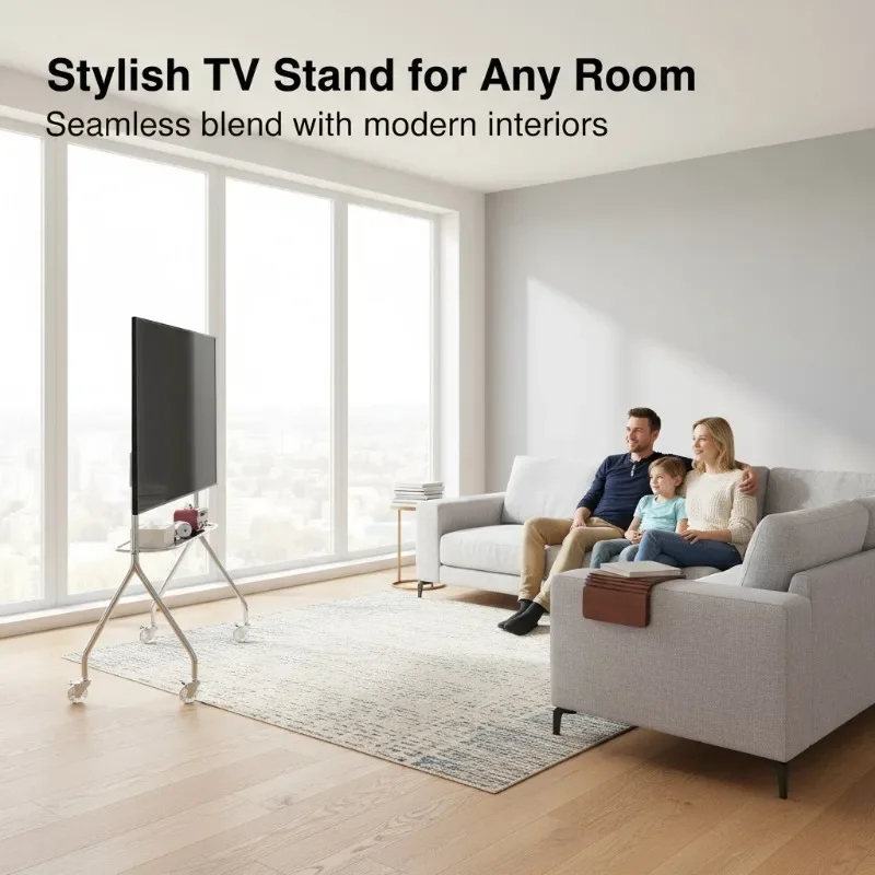 Multifunctional Stainless Steel TV Stand Fits 32-75 Inches with Storage Living Room Game Room Movie Office Flexible Convenient