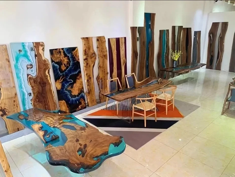 Modern Home Furniture Factory Direct Solid Walnut Wood Restaurant Kitchen River Dining Table Epoxy Resin Slab