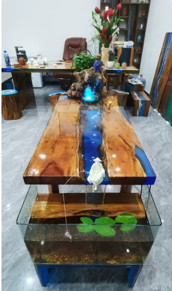 Modern Home Furniture Factory Direct Solid Walnut Wood Restaurant Kitchen River Dining Table Epoxy Resin Slab