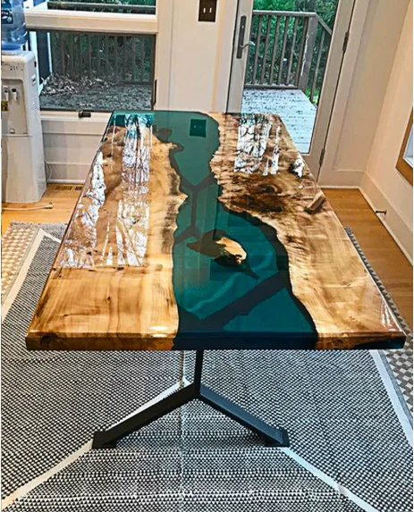 Modern Home Furniture Factory Direct Solid Walnut Wood Restaurant Kitchen River Dining Table Epoxy Resin Slab