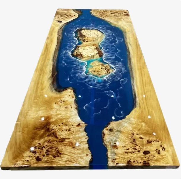 Modern Home Furniture Factory Direct Solid Walnut Wood Restaurant Kitchen River Dining Table Epoxy Resin Slab