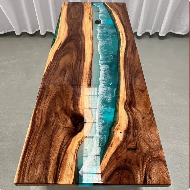 Modern Home Furniture Factory Direct Solid Walnut Wood Restaurant Kitchen River Dining Table Epoxy Resin Slab