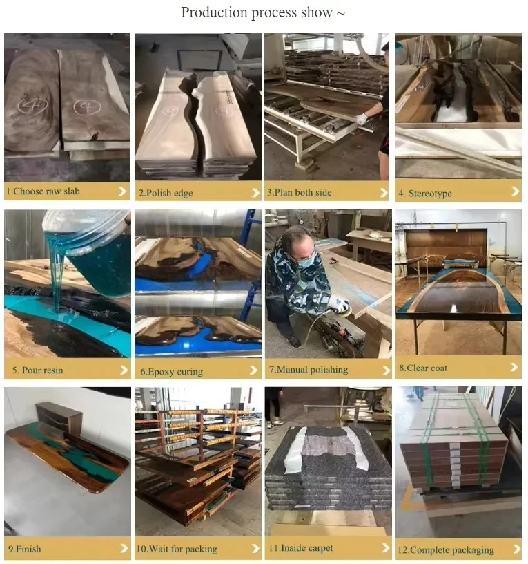 Modern Home Furniture Factory Direct Solid Walnut Wood Restaurant Kitchen River Dining Table Epoxy Resin Slab