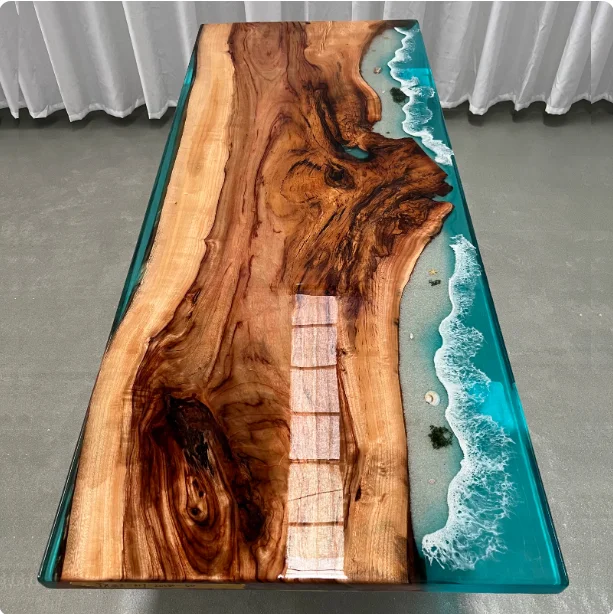 Modern Home Furniture Factory Direct Solid Walnut Wood Restaurant Kitchen River Dining Table Epoxy Resin Slab