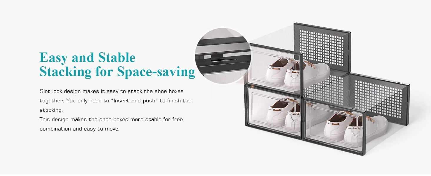 3/6/12pcs Shoe Storage Boxes Clear Stackable Shoe Boxes Storage Organizers Magnetic Door Fit Size Plastic Sneaker Containers