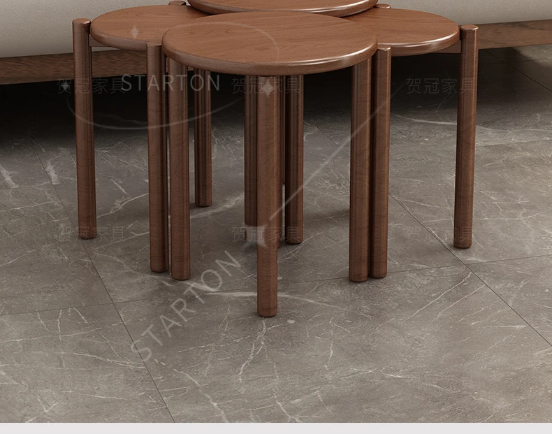 Solid Wood Stool Stackable Restaurant Chairs Space Saving Side Tables Mobile Coffee Table Stools (White/Walnut/Black)4-in-1