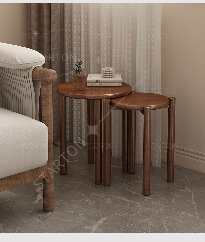 Solid Wood Stool Stackable Restaurant Chairs Space Saving Side Tables Mobile Coffee Table Stools (White/Walnut/Black)4-in-1