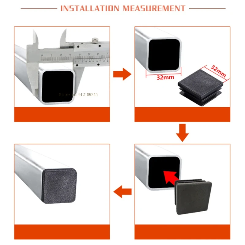 Black Plastic Square Pipe Plug Blanking End Cap chair foot pad Cover table bench leg pad anti slip 10MM~100MM