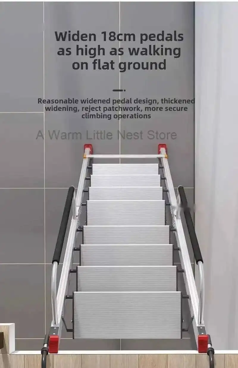 Aluminum Alloy Folding Attic Ladder Home Telescopic Thickened Herringbone Ladder Multi-functional with Handrail Staircase