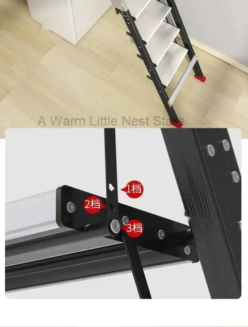 Aluminum Alloy Folding Attic Ladder Home Telescopic Thickened Herringbone Ladder Multi-functional with Handrail Staircase