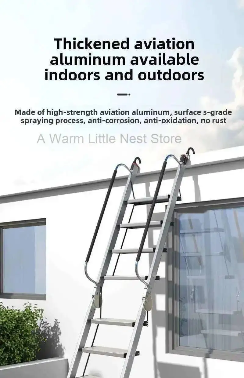 Aluminum Alloy Folding Attic Ladder Home Telescopic Thickened Herringbone Ladder Multi-functional with Handrail Staircase