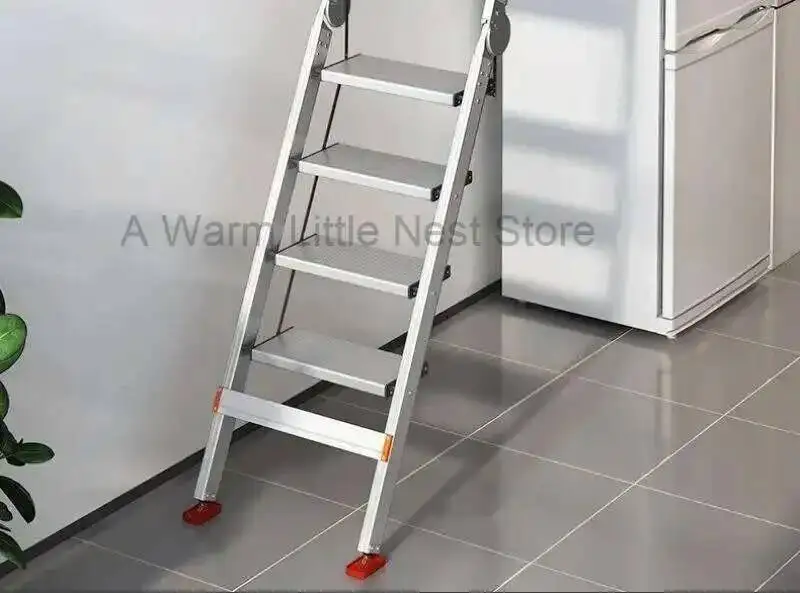 Aluminum Alloy Folding Attic Ladder Home Telescopic Thickened Herringbone Ladder Multi-functional with Handrail Staircase