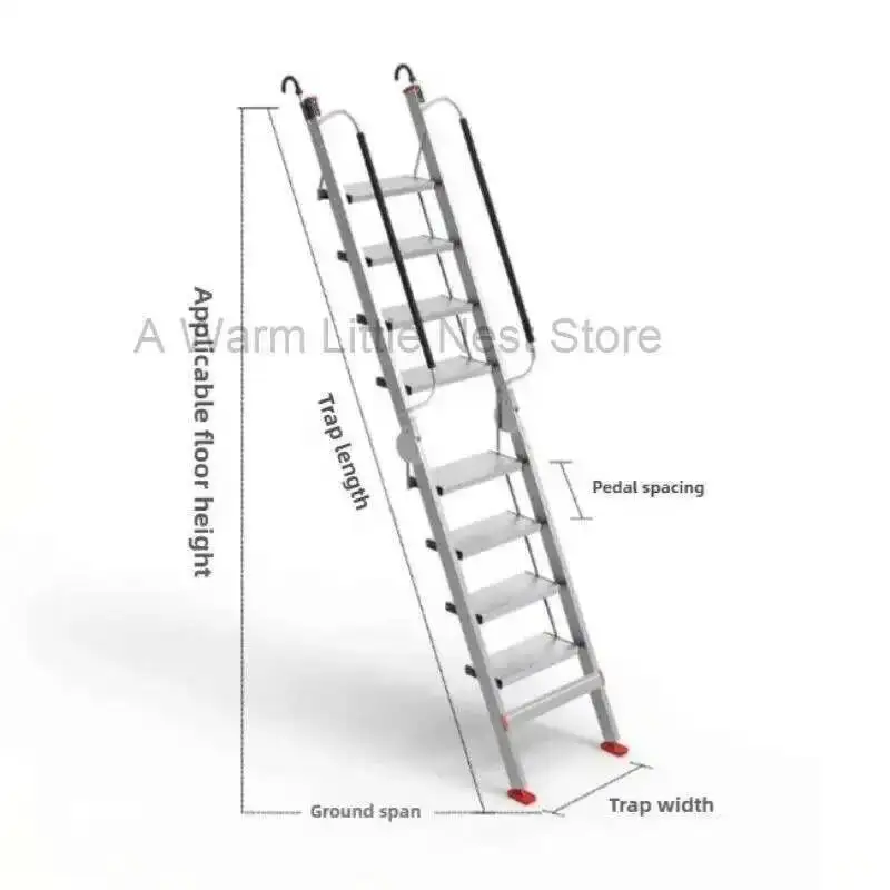Aluminum Alloy Folding Attic Ladder Home Telescopic Thickened Herringbone Ladder Multi-functional with Handrail Staircase