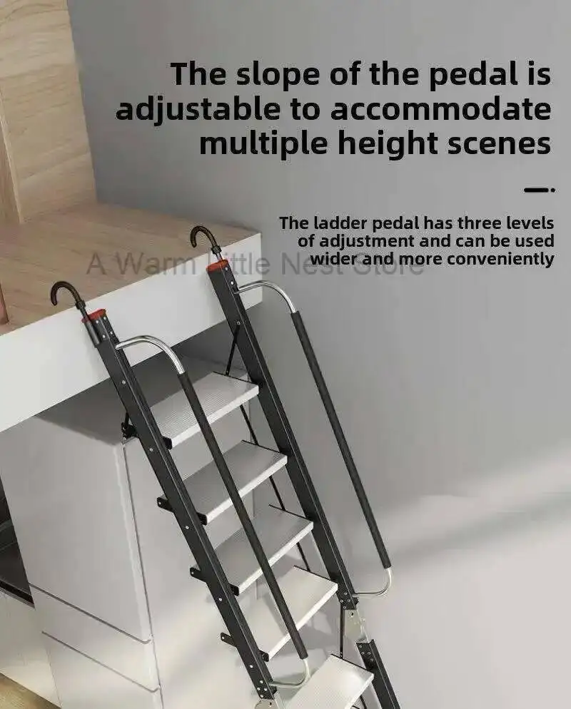 Aluminum Alloy Folding Attic Ladder Home Telescopic Thickened Herringbone Ladder Multi-functional with Handrail Staircase