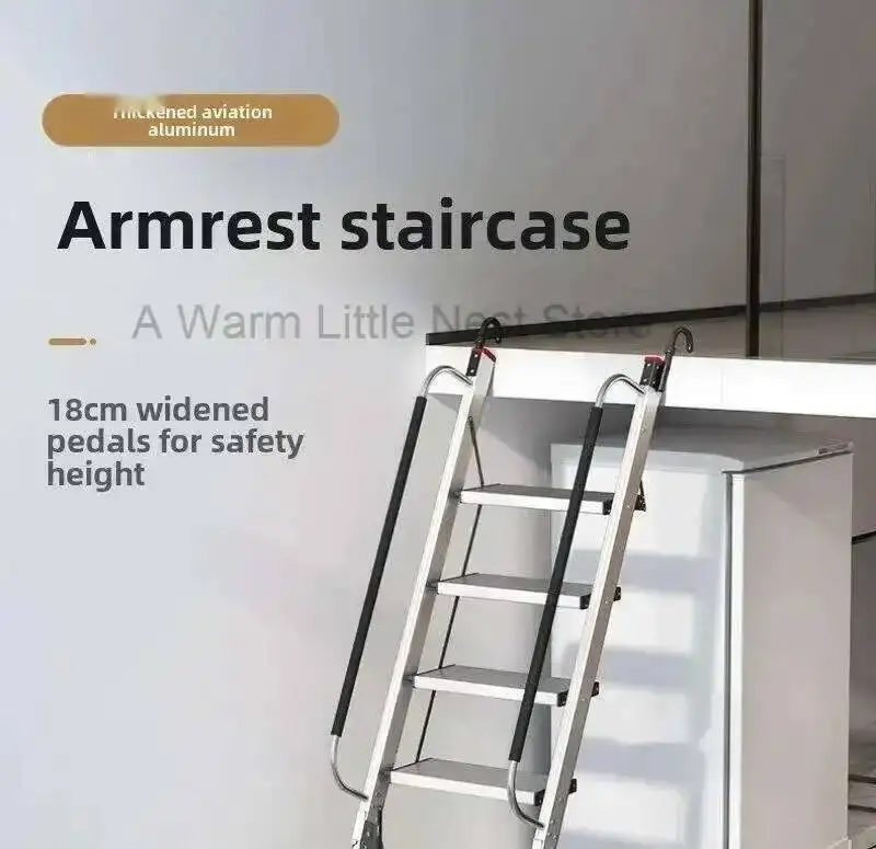 Aluminum Alloy Folding Attic Ladder Home Telescopic Thickened Herringbone Ladder Multi-functional with Handrail Staircase