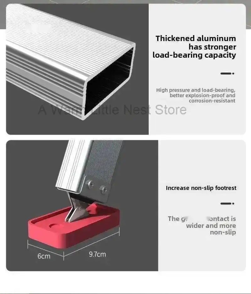 Aluminum Alloy Folding Attic Ladder Home Telescopic Thickened Herringbone Ladder Multi-functional with Handrail Staircase