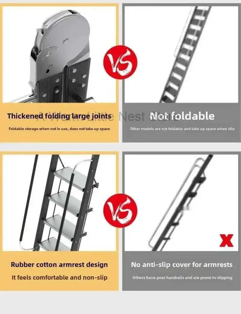 Aluminum Alloy Folding Attic Ladder Home Telescopic Thickened Herringbone Ladder Multi-functional with Handrail Staircase