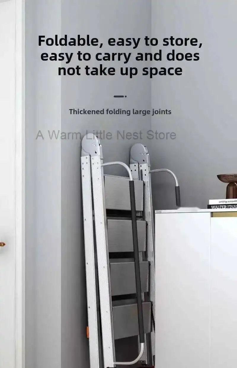 Aluminum Alloy Folding Attic Ladder Home Telescopic Thickened Herringbone Ladder Multi-functional with Handrail Staircase