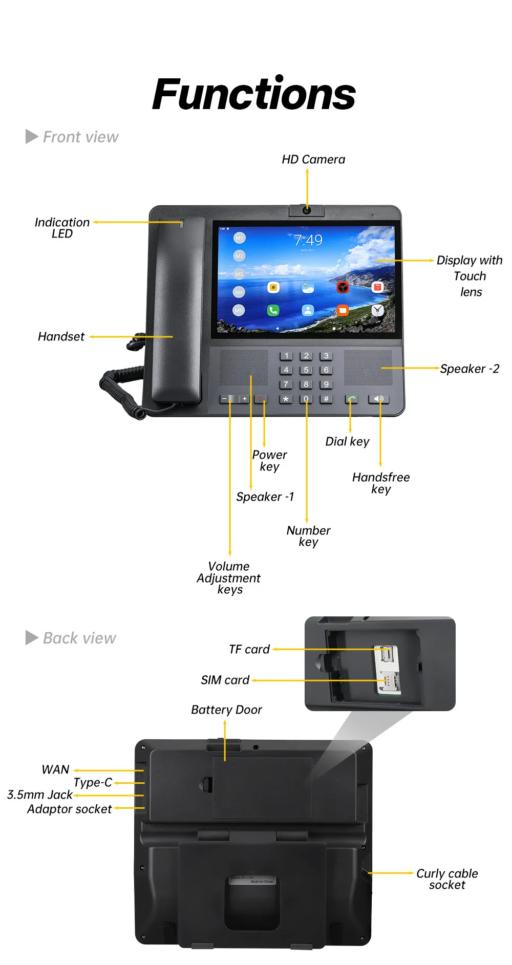 4G LTE VOLTE Sim Card 8 Inch Screen MP3 FM Video Call Wifi Hotspot Android Cordless Telephone 3G 2G Fixed Wireless Phone