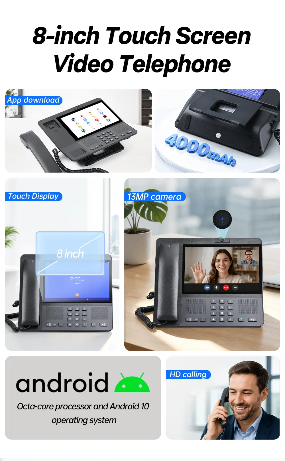 4G LTE VOLTE Sim Card 8 Inch Screen MP3 FM Video Call Wifi Hotspot Android Cordless Telephone 3G 2G Fixed Wireless Phone