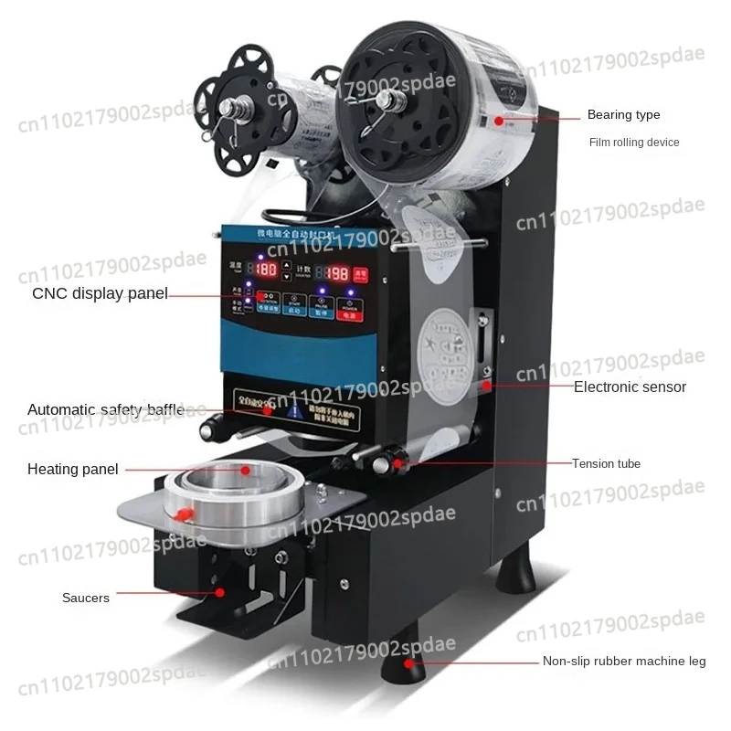 350W Automatic Cup Sealing Machine Electric Plastic Sealer for Paper Cups Milk Tea Food Bubble Tea Film Sealer English Version