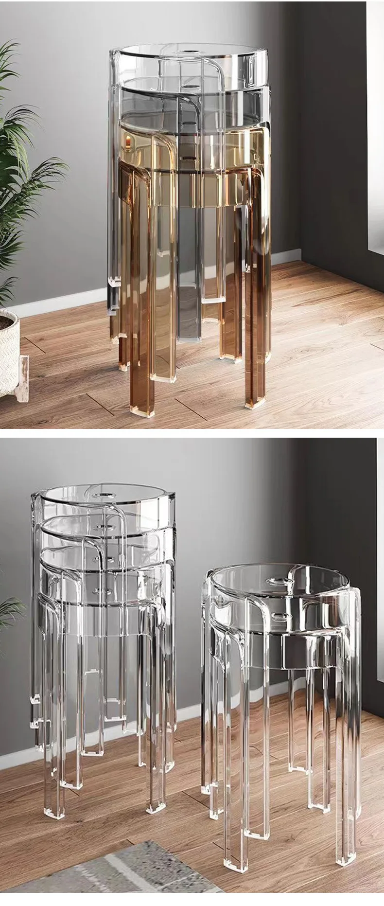 Cost-effective Light Luxury Crystal High-Footed Stool, High-Quality Living Room and Dining Room Spare Transparent Bench