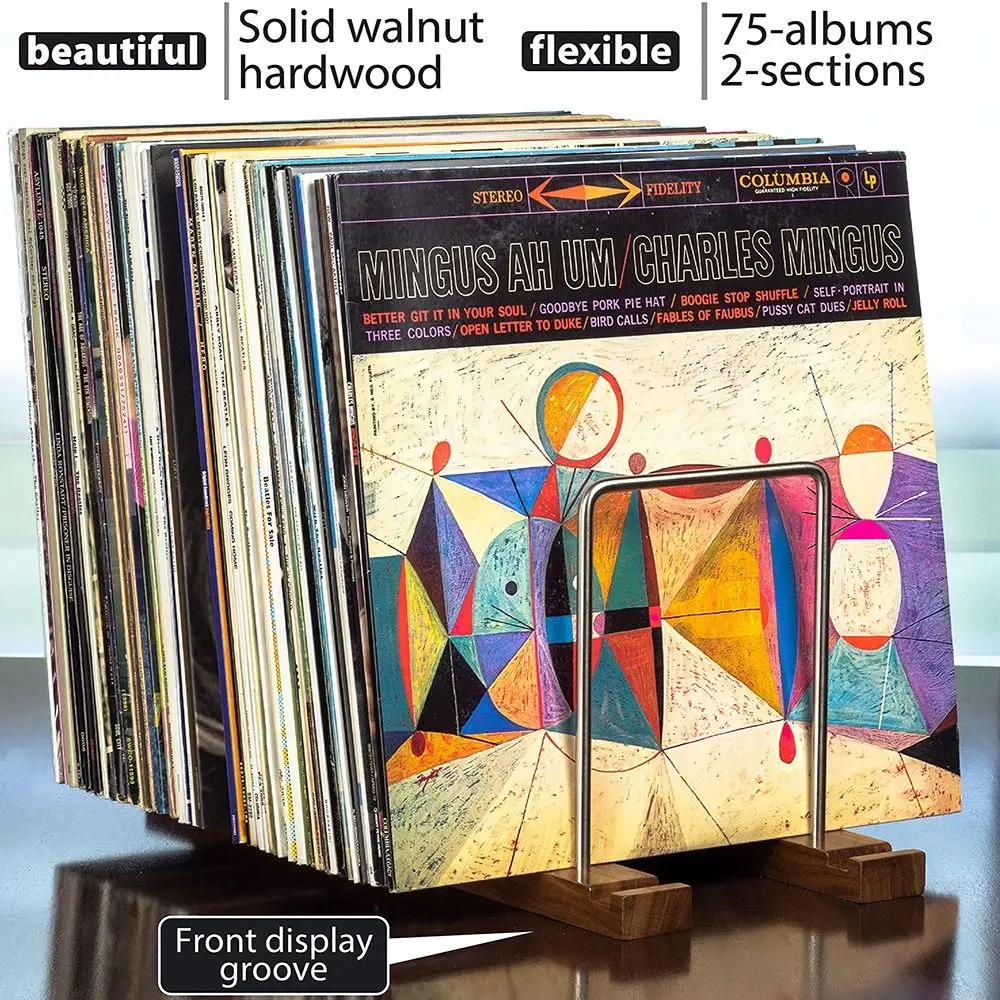 New Solid Walnut Vinyl Record Holder Space Saving Adjustable Album Display Holder Portable Record Stand