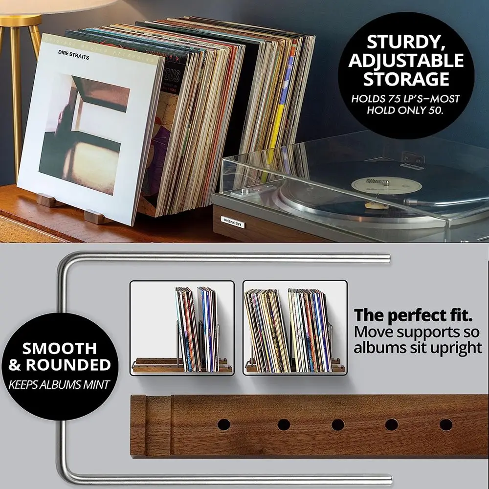New Solid Walnut Vinyl Record Holder Space Saving Adjustable Album Display Holder Portable Record Stand