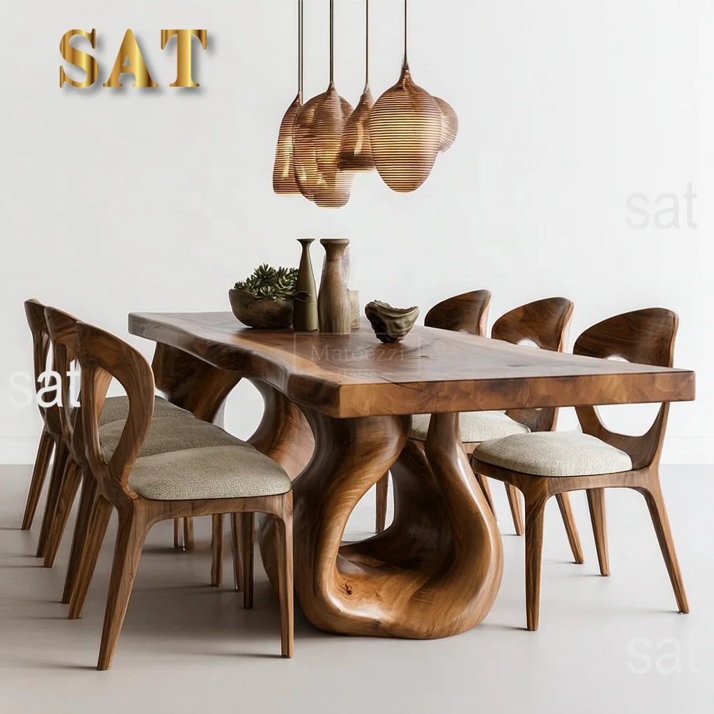 #Luxury Solid Wood Dining Table Set Modern Chairs Minimalist Home Furniture Villa Hotel Banquet Room Decor