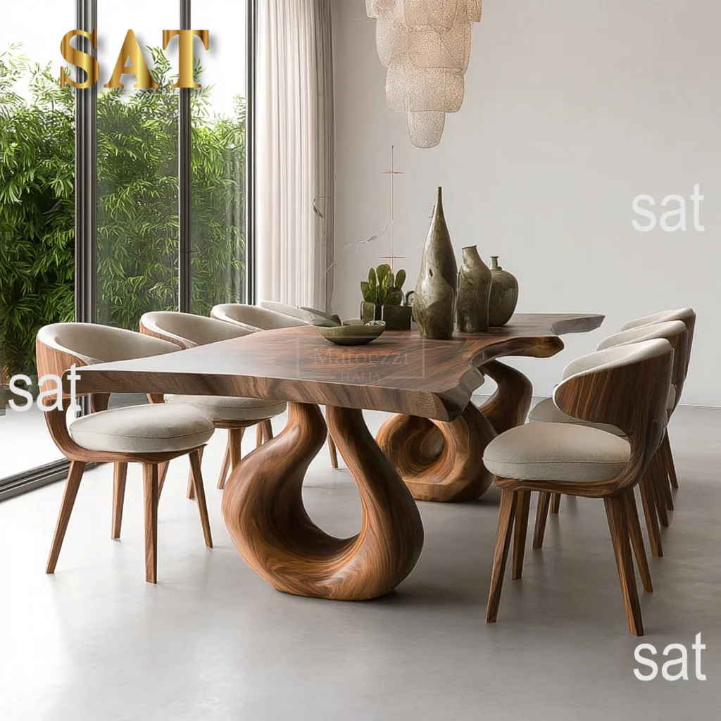 #Luxury Solid Wood Dining Table Set Modern Chairs Minimalist Home Furniture Villa Hotel Banquet Room Decor
