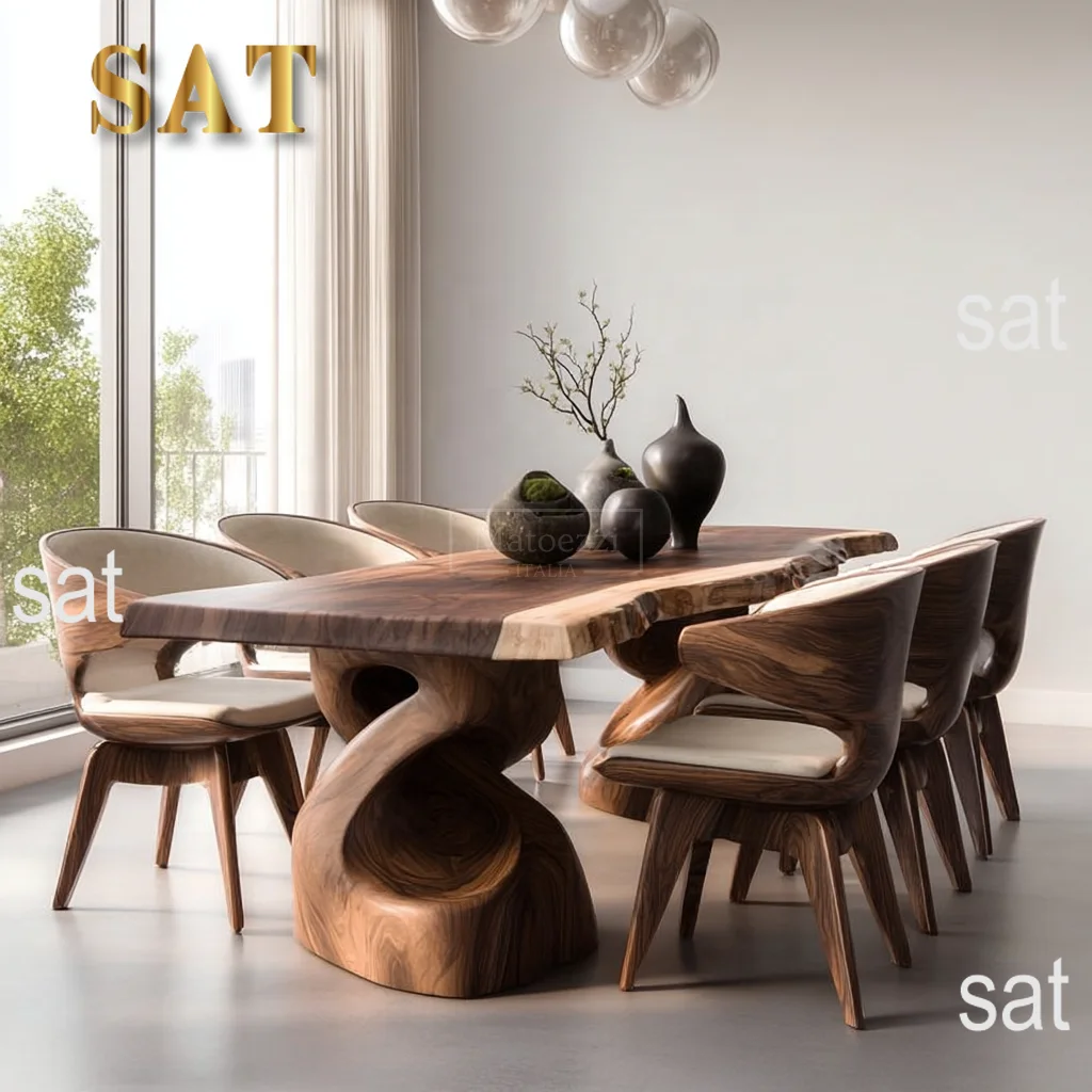 #Luxury Solid Wood Dining Table Set Modern Chairs Minimalist Home Furniture Villa Hotel Banquet Room Decor