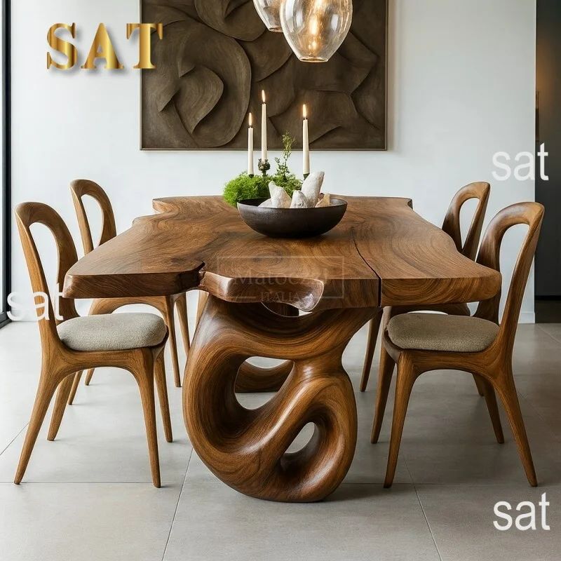 #Luxury Solid Wood Dining Table Set Modern Chairs Minimalist Home Furniture Villa Hotel Banquet Room Decor