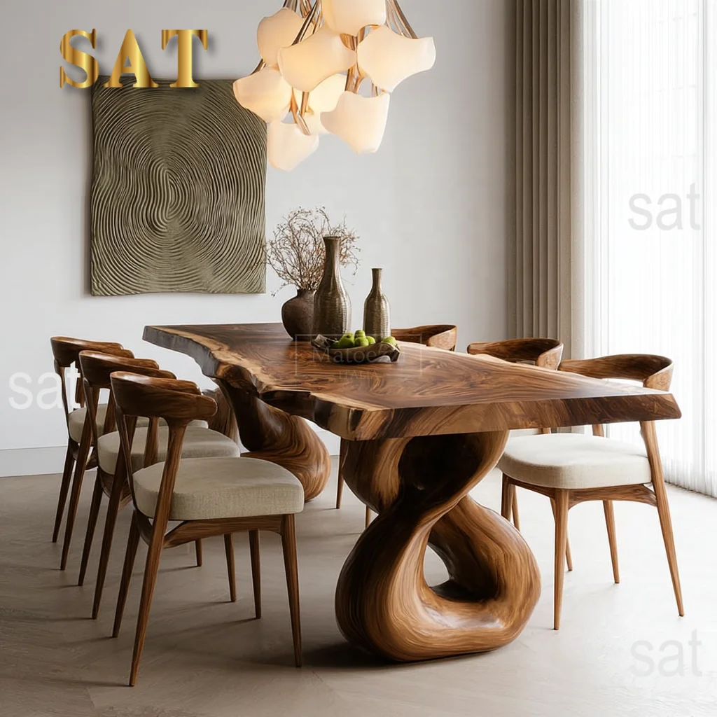 #Luxury Solid Wood Dining Table Set Modern Chairs Minimalist Home Furniture Villa Hotel Banquet Room Decor