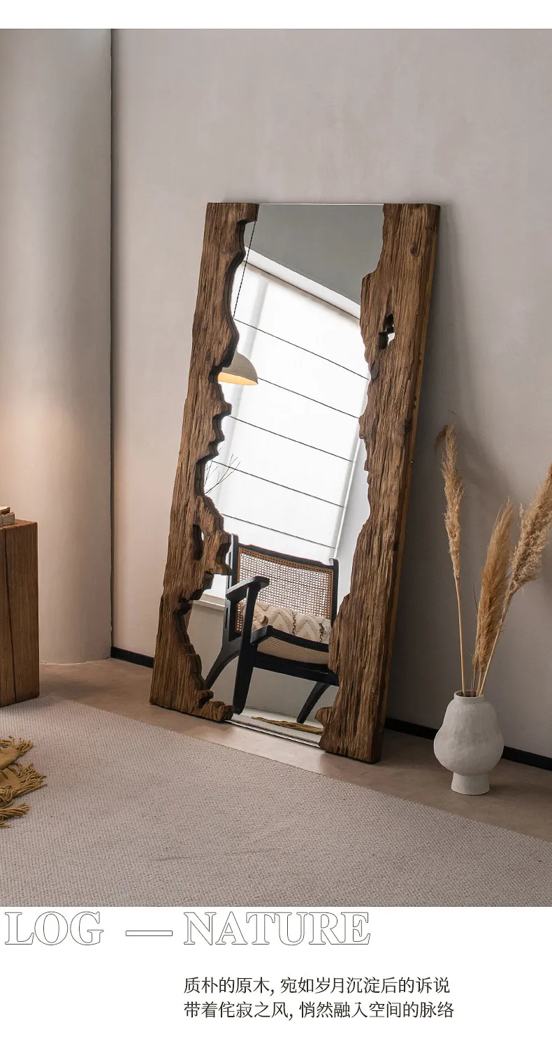 Mid century wooden full-length mirror furniture living room floor mounted dressing mirror room decoration espejos para pared