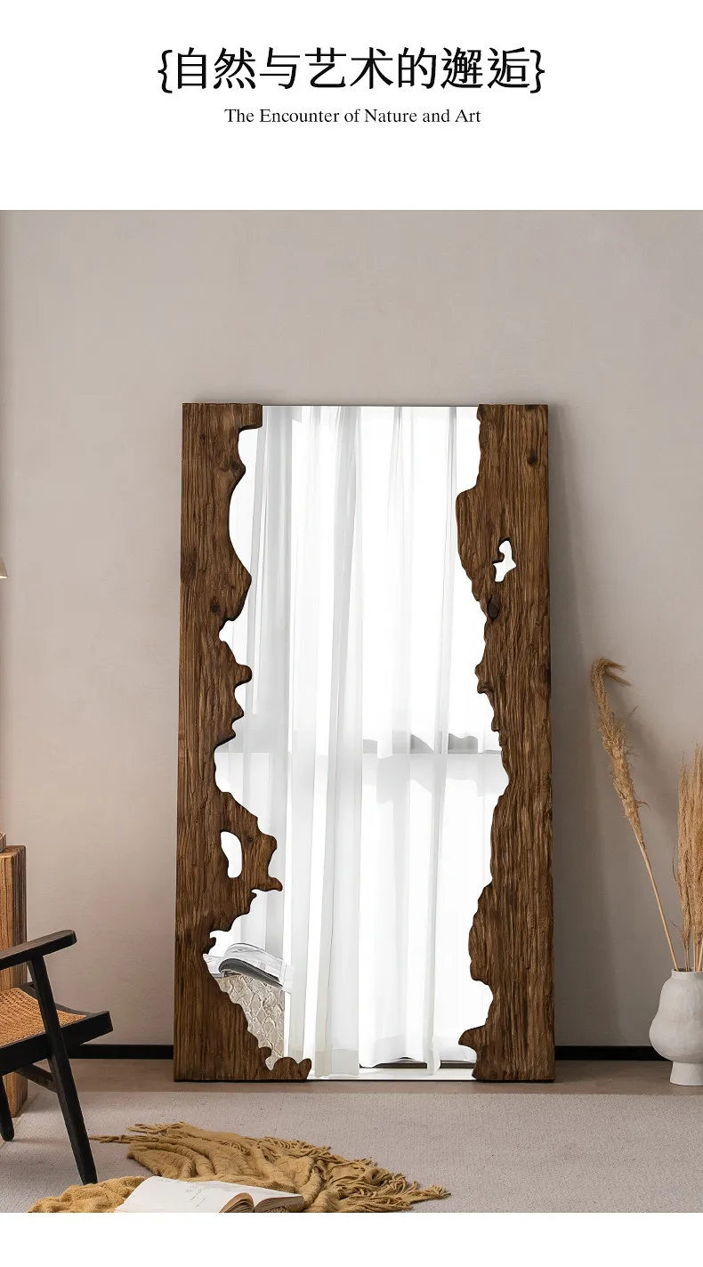 Mid century wooden full-length mirror furniture living room floor mounted dressing mirror room decoration espejos para pared